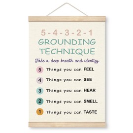 Yxadu Therapy Decorations, Canvas Poster Wood Hanger, Anxiety Relief Canvas Poster, Calm Down Corner Decor, Canvas Hanging Decor, Counseling Office Wall Decor, 5-4-3-2-1 Grounding Technique Sign