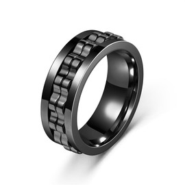 JEYORZY 1 x Fidget Ring, Stress Relief and Anti-Anxiety Rings, 8 mm, Polished Heavy Fidget Rings, Fashion Accessories, Stress Ring, Gift for Men and Women (Black)
