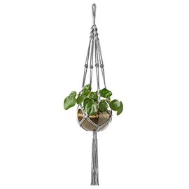 Mkono Macrame Plant Hangers Indoor Outdoor Hanging Planter Basket Cotton Rope 4 Legs 41 Inch, 1 Pack, Grey