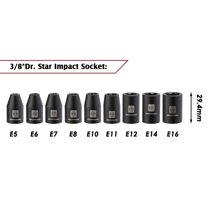 MIXPOWER 3/8" Drive Master Hex Bit Impact Socket Set, Solid