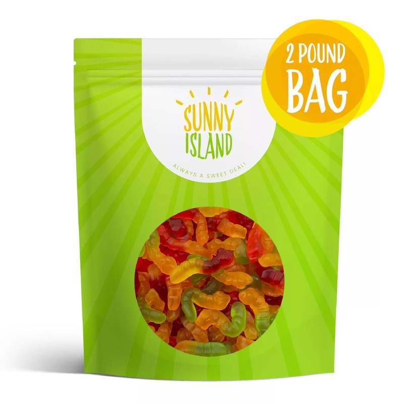 Sunny Island Gummy Worms Candy, Assorted Fruit Flavors, 2-Pound Bag