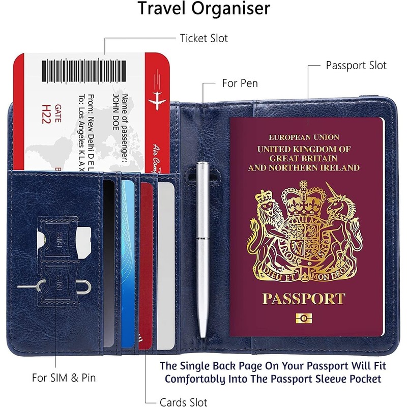 MOIRENTO UK Passport Cover Holders Protector PU Leather Navy Blue