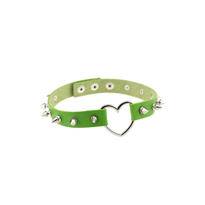 FM FM42 Green Simulated Leather PU Silver-tone Heart Ring Rivet