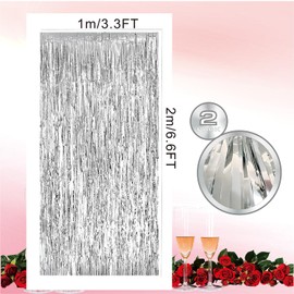Pybingcw 2 Pack Foil Fringe Backdrop Silver Tinsel Backdrop Tinsel Curtain Backdrop Streamer Backdrop Curtain for Silver Birthday Decorations Prom Decorations Party Streamers Decorations