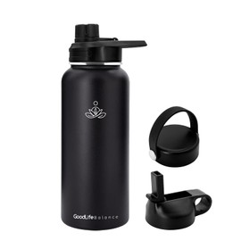 Good Life Balance Sports Water Bottle - 32oz, 3 Lids, Vacuum Insulated Stainless Steel, Keeps Liquids Hot or Cold with Double Wall Vacuum Insulated, Simple Thermo Mug, Metal Canteen, Sweat Proof