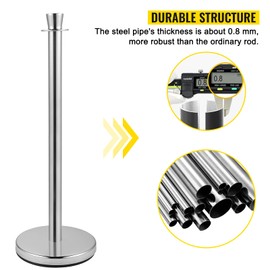 Happybuy Crowd Control Stanchion, Set of 2 Pieces with 5 ft/1.5 m Black Velvet Rope, Silver Crowd Control Barrier with Sturdy Concrete and Metal Base, Easy Connect Assembly