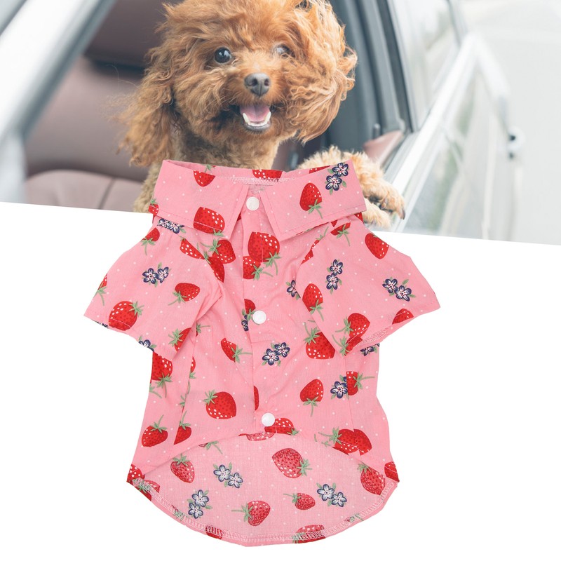 Dog Summer Shirts Cute Strawberry Print Turn Down Collar Snap