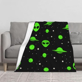 Green Alien Universe Wondrous Cosmos Planet and Stars Throw Blanket Gifts Soft Warm Fleece Blankets for Bed Chair Car Sofa Couch Bedroom 60 X50 Inch