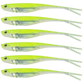 Dr.Fish Soft Plastic Baits Bass Fishing Lures Fork Tail Soft Jerkbait Drop Shot Bait Jerk Shad Minnow Swimbait Crappie Lures for Trout Pike Walleye Chartreuse 4''