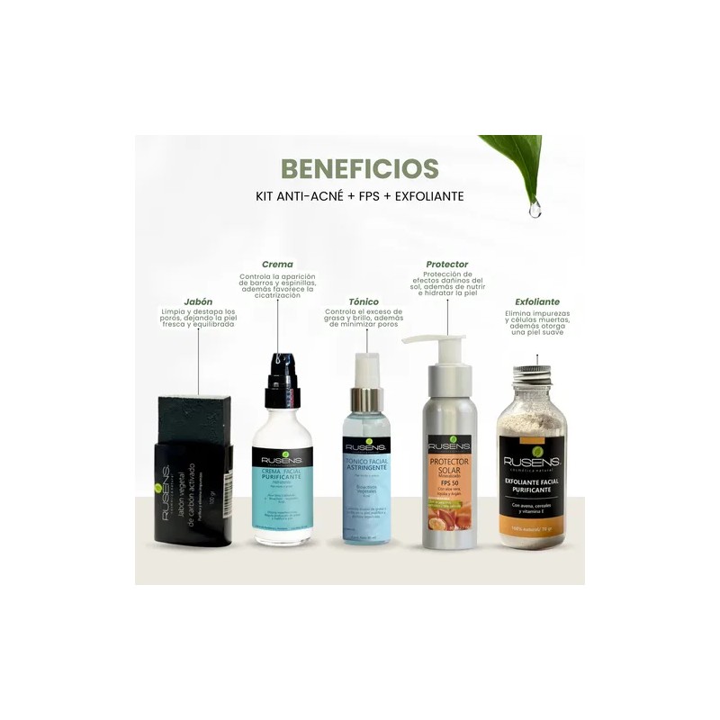 Rusens Jabón De Carbón+tónico+crema+protector+exfoliante