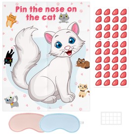 Guawubiang Cat Party Game Supplies, Pin The Nose Sticker on The Cat Game, Large Cat Poster with 48Pcs Nose Stickers, Cat Birthday Party Supplies Decorations for Women Men
