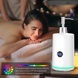 Oil Warmer for Massage, Yofuly Heated Body Lotion Dispenser Device with Gua Sha Roller Set, Electric Massage Oil Gel Bottles Heater with Ambient Lighting, White