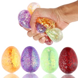 VOMAOK 4 Pack Easter Egg Stress Balls Fidget Toys for Kids Boys Girls Easter Basket Stuffers Gifts