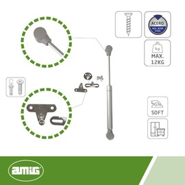 Amig - Gas Compass for Lifting Folding Doors of Furniture Model 97 247 x 15 mm Load Capacity 12 kg Shock Absorber for Rising - Silver