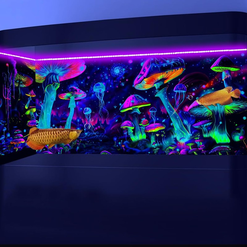 Dtekoj 48X18IN Blacklight Aquarium Background UV Reactive Mushroom Background Starry