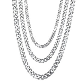 AB Viking Crafts High-Quality Stainless Steel Curb Chain Cuban Chain Colour Silver, Thickness 3/5/7 mm, Length 18/21/23/45/50/55/60/70 cm in Gift Box, Lifestyle HipHop Punk Rock, Stainless Steel