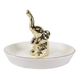 Ebros Gift Gold Plated Pachy The Elephant With Trunk Up Ceramic Jewelry Holder Dish Figurine Pachyderm Trumpeting Elephants Boudoir Vanity Accessory Ring Storage Figurine