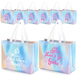 ICoDeesse 8 Pcs Let’s Go Girls Bachelorette Iridescent Tote Bags Reusable Holographic Bridesmaid Gift Bag With White Handles Retro Disco Cowgirl Party Accessories Western Cowgirl Theme Party Favors