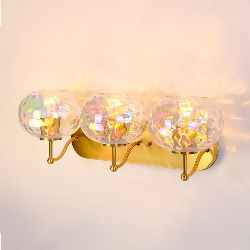 Wrlmfy 23" Brushed Gold Vanity Light Stained Hammered Glass Wall