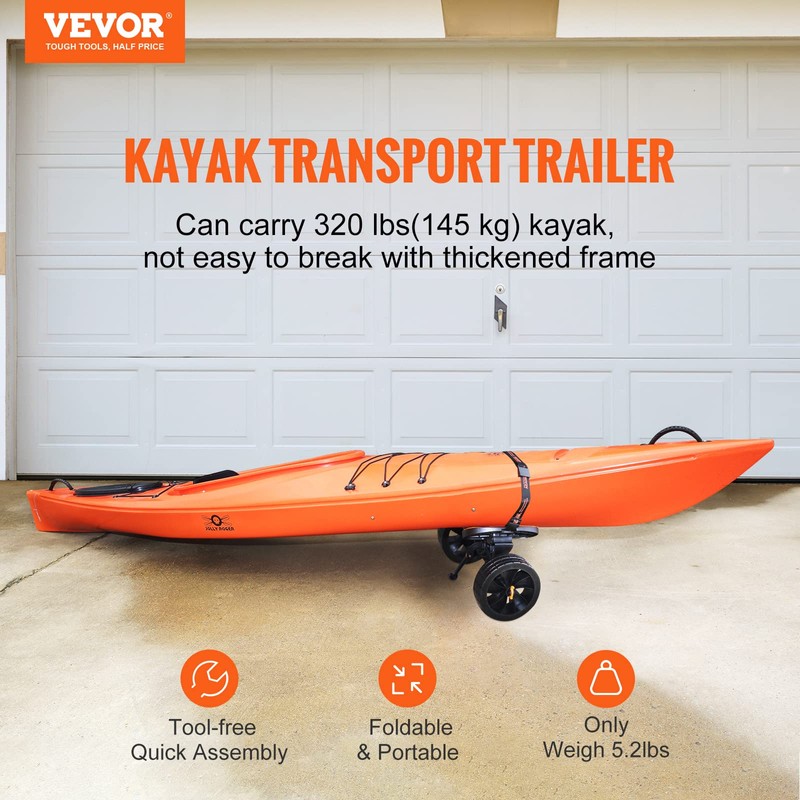 VEVOR Kayak and Canoe Trolley Cart with 10'' Solid Tires，320lbs
