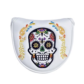 Golf Mallet Putter Cover with Magnetic Closure, Mallet Putter Headcover PU Leather Golf Putters - New Golf Club Covers Mallet Headcover, Skull Style Golf Gifts for Men (White)