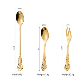 3-Piece Vintage Stainless Steel Spoon Set – European Floral Carved Ice Cream Spoon, Fruit Fork & Coffee Stirring – 410 Steel, Elegant Retro Cutlery Set