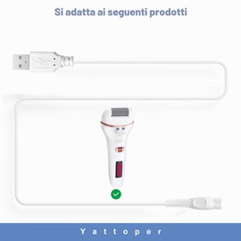 Yattoper Cavo di ricarica per Essy elettrico per la rimozione dei calli dei piedi, per la rimozione dei calli, caricabatterie compatibile con lima elettronica per pedicure, strumenti di alimentazione