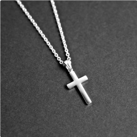 Fashion Jewelry SIMPLE CROSS CHRISTIAN FAITH Pendant On Plated 24" 925 Sterling Silver Necklace