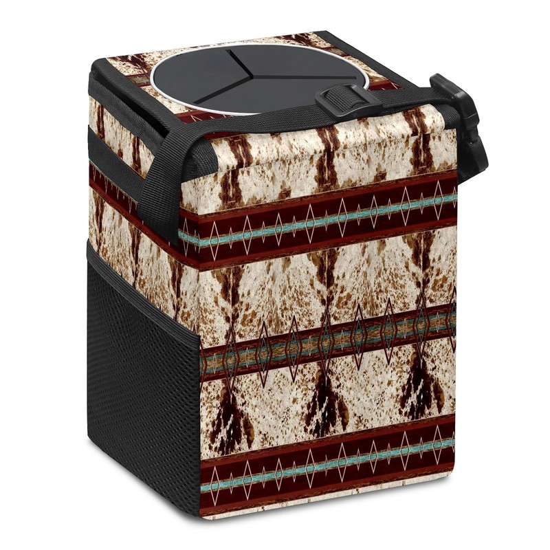 longlugoo Car Trash Can with Lid Western Cowhide Aztec Collapsible