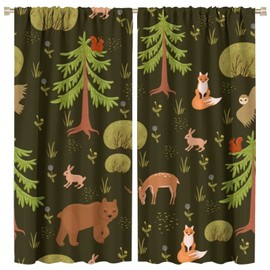 DDCBNS Kids Animal Curtains,Cartoon Forest Woodland Cute Jungle Bear Rabbit Deer Fox Print Window Treatments for Boys Girls Bedroom Living Room Nursery Study 2 Panels Total Size 42 x 45 Inch