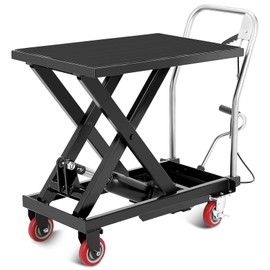 Hydraulic Lift Table Cart, 330lbs Capacity 28.5" Lifting Height, Single Scissor Lift Table with 4 Wheels and Non-Slip Pad for Material Handling and Transportation, Black