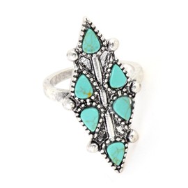 Magic Metal Turquoise Triangles Ring Silver Tone Band RL33 Geometric Shield Fashion Jewelry