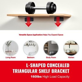 Happybuy Shelf Bracket, 8”L x 4”W x 1.6”H 6 Pcs, Heavy Duty Floating Shelf Brackets, Brackets for Shelves, 5mm Thick Matte Black L Shelf Bracket,Steel Shelving Brackets with 160 lbs Load Capacity