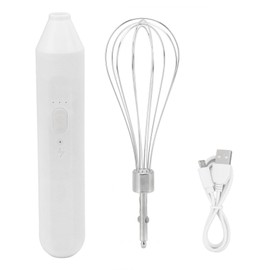 Electric Egg Beater Handheld USB Charging Milk Frother Portable Cordless Drink Mixer with Stainless Steel Whisk White