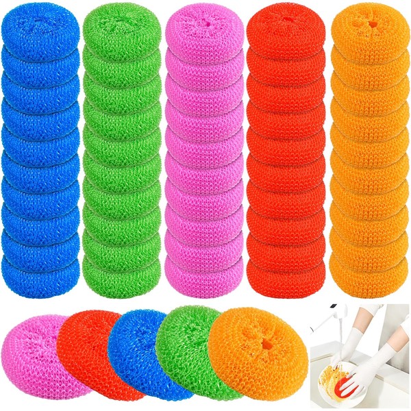 Supkiir 50Pcs Plastic Dish Scrubber Pads, Nylon Scrubbing Pad Scouring