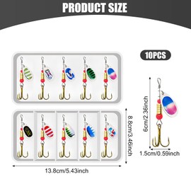 Luxvara Pack of 10 Fishing Lures, Metal Fishing Lures, Spinner Fishing Set, Multi-piece, Metal Fishing Accessories with Transparent Box, Fishing Accessories for Pike, Walleye, Perch, Trout, Salmon