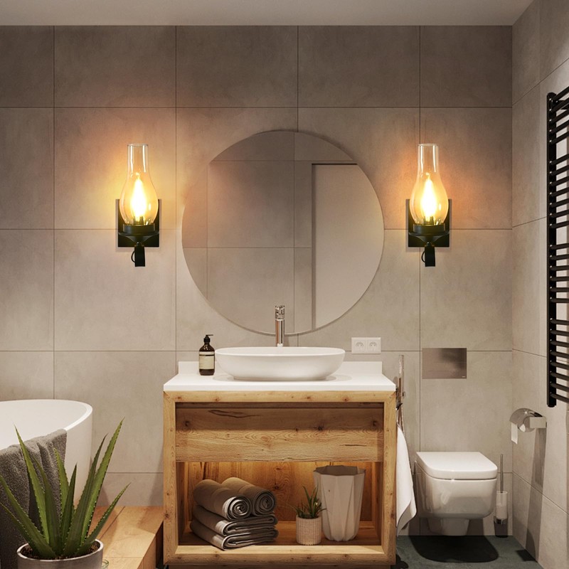 TIGKHAE Rustic Wall Sconces Sets of 2, Black Hardwired Farmhouse