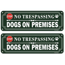Yuzkouge No Trespassing Dogs On Premises Sign - 2 Pack, 10” x 3” Rust Free Aluminum Yard Sign, Weatherproof, Fade Resistant, Easy Mounting.