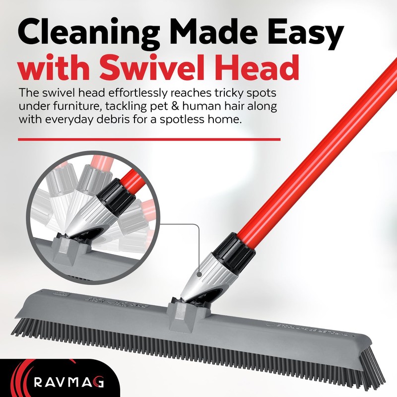 2-in-1 Silicone Rubber Broom Carpet Rake and Squeegee - Swivel