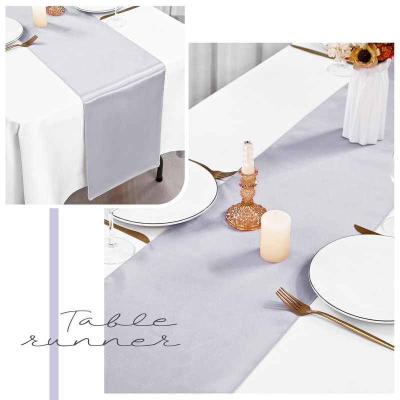 8 Pack Silver Table Runner 12 x 72 Inch Satin