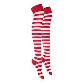 MOLLY MALOU Ladies Girls Women Over The Knee Stripe Socks Comfortable Cotton Rich UK Size 4-6.5 (Red White)