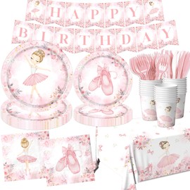 Ballerina Birthday Party Decorations 142Pcs Ballerina Party Tableware Dancing Girl Ballet Plates and Napkins for Girls Ballerina Theme Birthday Party Supplies Serve 20