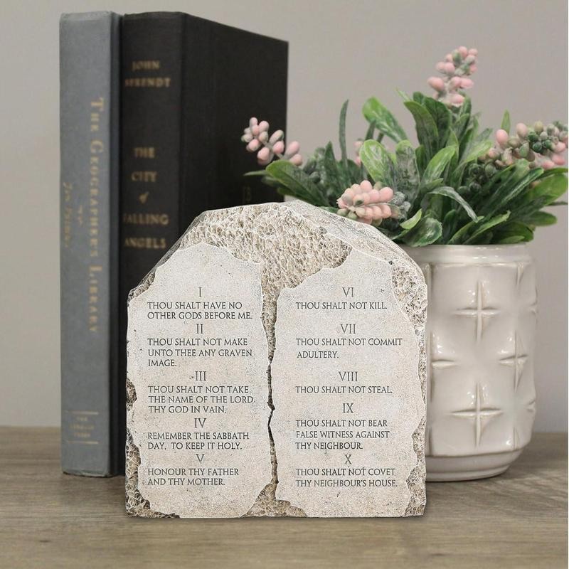 Ten Commandments Tabletop Decor - 6.8-Inch Stone Effect Religious Statue