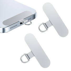 flintronic Phone Tether Tags, 2PCS Cellphone Lanyard Tether Patches, Metal Crossbody Cell Phone Lanyard Patch Silver, with Protective Soft Film, Phone Strap Connector Clip with Most Smartphones