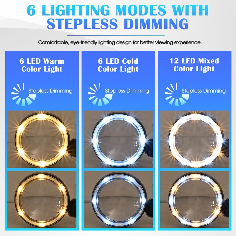 45X Magnifying Glass with Light, 4.6-Inch 1200mAh USB Rechargeable, 6