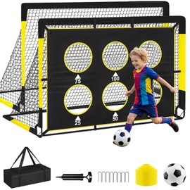 Set de 2 Porterías de Fútbol para Niños de 6x4 Pies, Equipo de Entrenamiento con Pelota y Objetivos, Red de Fútbol para Niños de 3 a 12 Años, Juegos Deportivos al Aire Libre