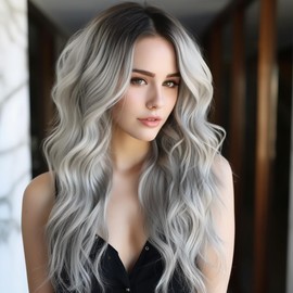 BERRYLION Long Gray Wigs for Women Ombre Grey wigs for Black Women Synthetic Wigs for Women 23inch