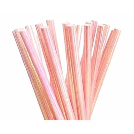 Foil Iridescent Pink Pearl Disposable Paper Paper Straws, Decorative Party Biodegradable Paper Straw Pack 100