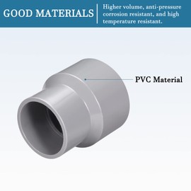 QUARKZMAN 63 mm x 50 mm PVC Reducer Coupling x 2 Pieces DWV Coupling Connector for Pipe Fittings for Buildings Irrigation Installation Grey