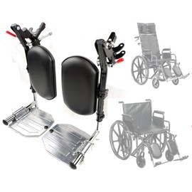 Heavy Duty Wheelchair elevating Leg Rest, w/Calf pad, Aluminum Footplates, Compatible with 22”-24" Bariatric Heavy Duty Wheelchair, Transport Chair,Reclining Wheelchair.Universal Parts, (1pr,Black)